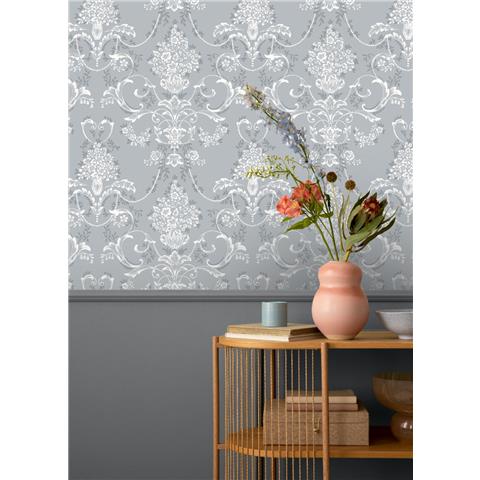 Rasch Elegant Homes Wallpaper Amelie Damask 260246 Dusky Blue