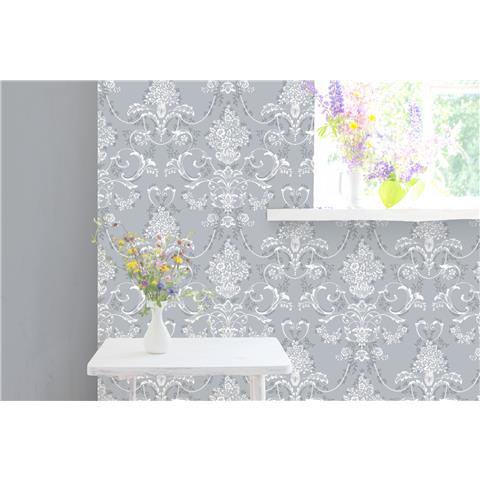 Rasch Elegant Homes Wallpaper Amelie Damask 260246 Dusky Blue