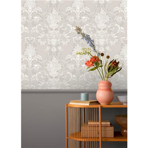 Rasch Elegant Homes Wallpaper Amelie Damask 260253 Mushroom