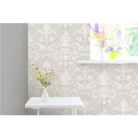 Rasch Elegant Homes Wallpaper Amelie Damask 260253 Mushroom