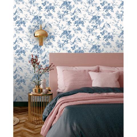 Rasch Elegant Homes Wallpaper Amelie Chinoiserie 260554 Blue/White