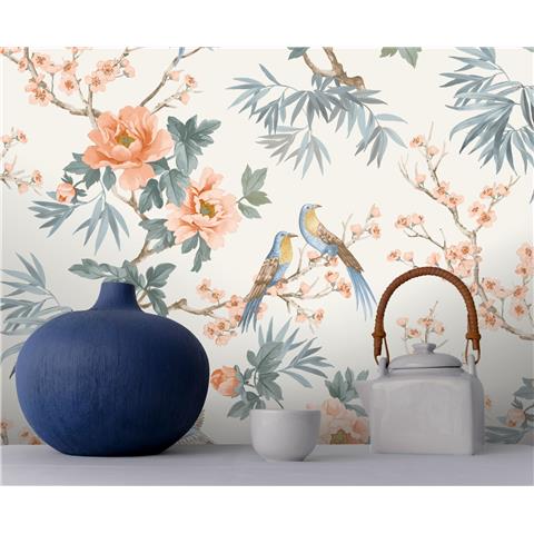 Rasch Elegant Homes Wallpaper Amelie Chinoiserie 260561 Blue/Orange