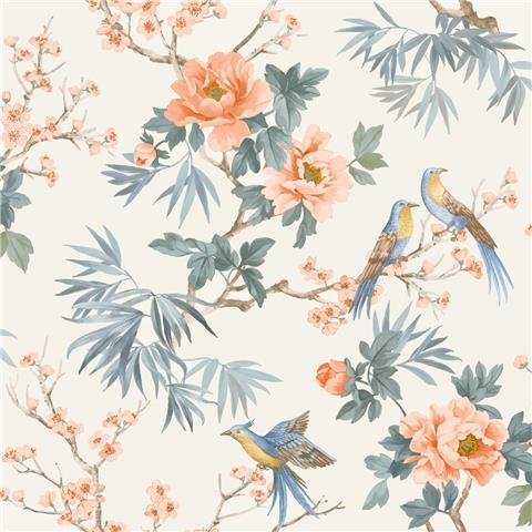 Rasch Elegant Homes Wallpaper Amelie Chinoiserie 260561 Blue/Orange