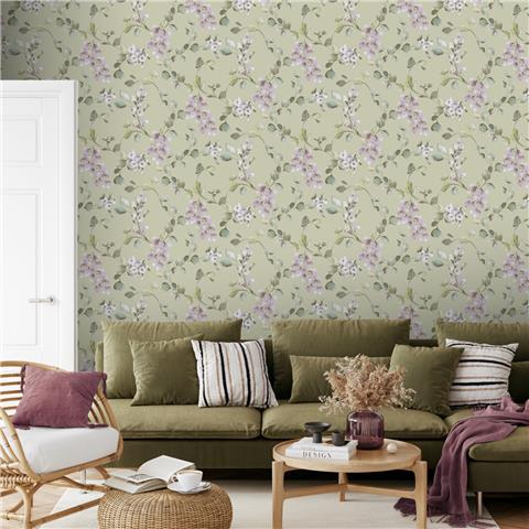 Rasch Elegant Homes Wallpaper Rosalie floral 260652 Sage/Lilac