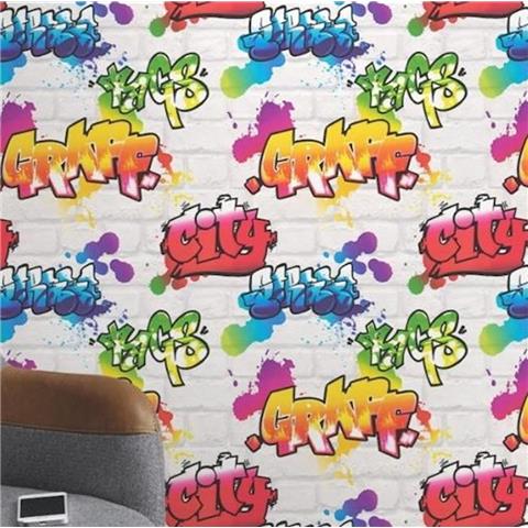 Graffiti Wallpaper Multi on White 272901