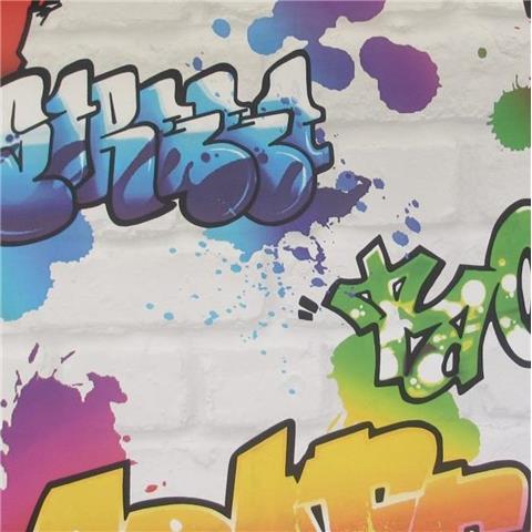 Graffiti Wallpaper Multi on White 272901