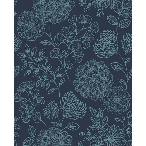 A Street Prints Scott Living II Wallpaper Ada Floral 26207 Indigo