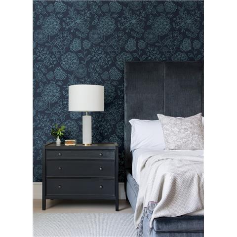 A Street Prints Scott Living II Wallpaper Ada Floral 26207 Indigo