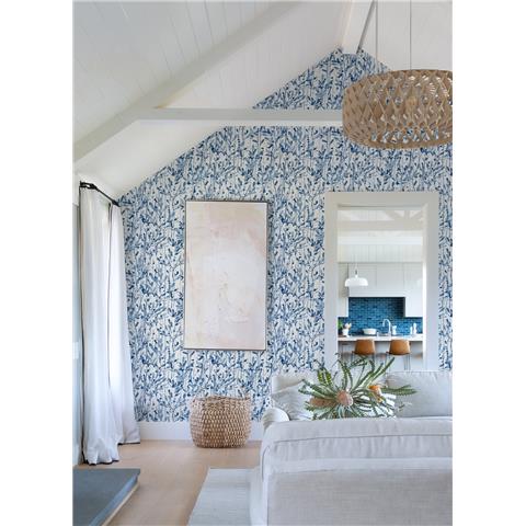 A Street Prints Scott Living II Wallpaper Leandra Floral 26237 Indigo