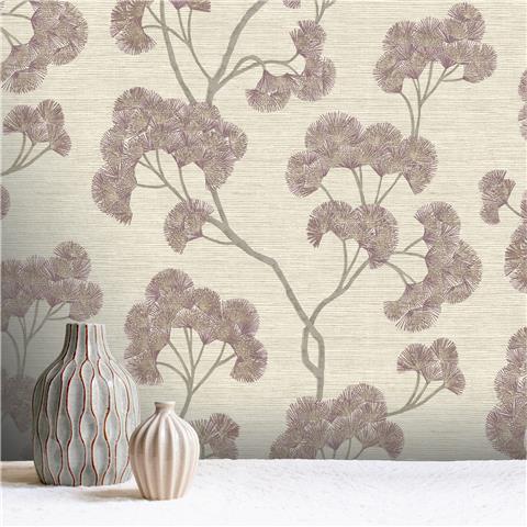 Rasch Elegant Homes Ginkgo Wallpaper 316001 Mauve