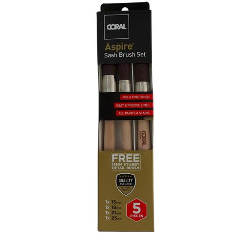 Coral Aspire Round Sash Paint Brush Set 5 Piece