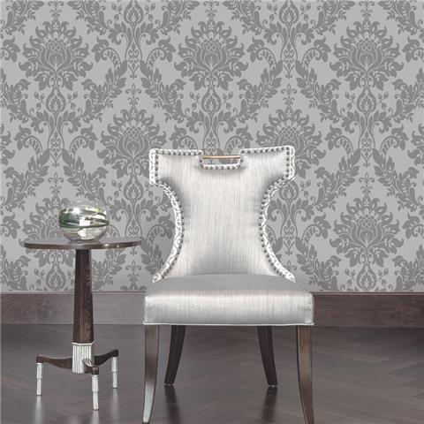 Opus Clara Damask Heavyweight Italian Vinyl Wallpaper 35391 Charcoal