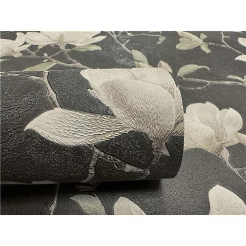 Holden Opus Eleganza Petalina Heavyweight Vinyl Wallpaper 36403 Charcoal