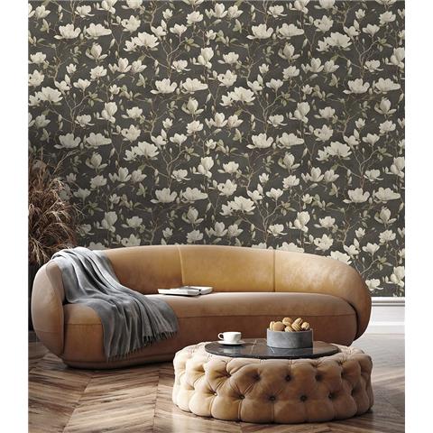 Holden Opus Eleganza Petalina Heavyweight Vinyl Wallpaper 36403 Charcoal