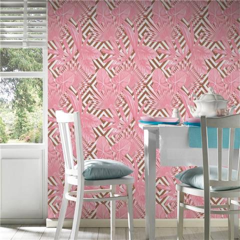 AS Tropical palm Wallpaper Pink/Gold 36811-1
