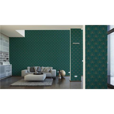 Living Walls 50's Glam Art Deco Wallpaper 374275-60074 Teal/Gold