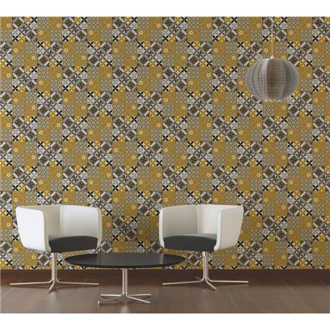 AS Creations Moroccan Tile Wallpaper 376841 Black/Grey/Yellow