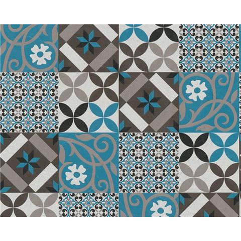 AS Creations Moroccan Tile Wallpaper 376842 Black/Blue/Grey