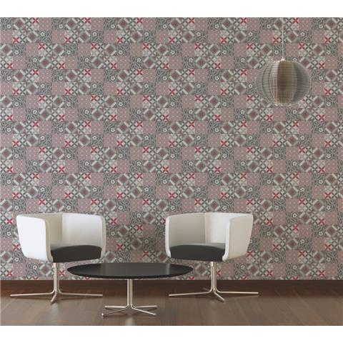 AS Creations Moroccan Tile Wallpaper 376843 Red/Grey/Cream