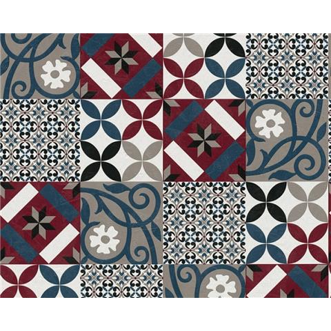 AS Creations Moroccan Tile Wallpaper 376844 Blue/Grey/Red