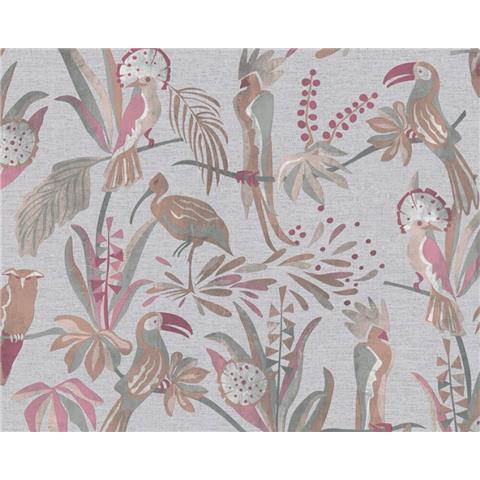 Turnowsky Jungle Floral Wallpaper 38898-1 Grey/Red