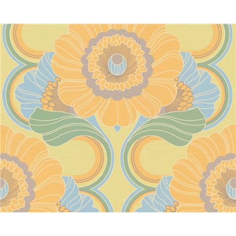 AS CREATIONS RETRO CHIC Floral WALLPAPER 395301 Green/Yellow