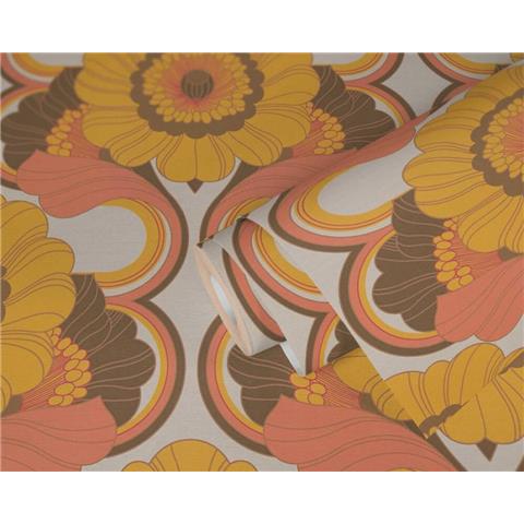 AS CREATIONS RETRO CHIC Floral WALLPAPER 395304 Brown/Mustard