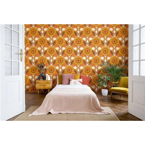 AS CREATIONS RETRO CHIC Floral WALLPAPER 395304 Brown/Mustard