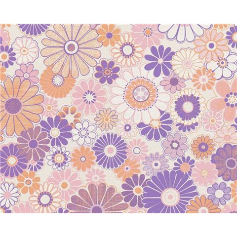 AS CREATIONS RETRO CHIC FLORAL WALLPAPER 395351 Purple/Pink