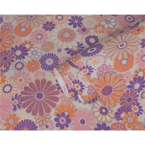 AS CREATIONS RETRO CHIC FLORAL WALLPAPER 395351 Purple/Pink