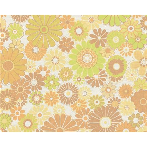 AS CREATIONS RETRO CHIC FLORAL WALLPAPER 395355 Yellow/Brown