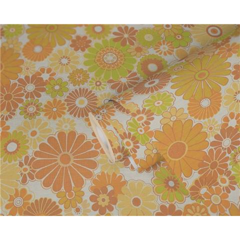 AS CREATIONS RETRO CHIC FLORAL WALLPAPER 395355 Yellow/Brown