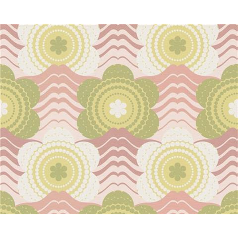 AS CREATIONS RETRO CHIC FLORAL WALLPAPER 395391 Green/Pink