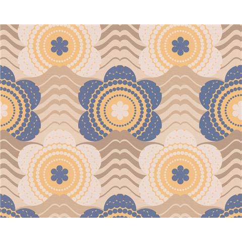 AS CREATIONS RETRO CHIC FLORAL WALLPAPER 395392 Blue/Beige