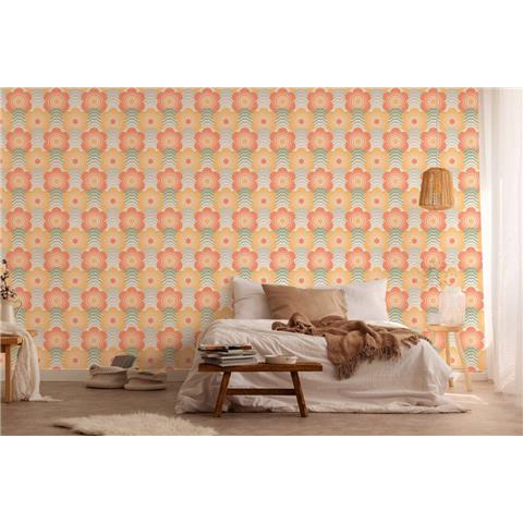 AS CREATIONS RETRO CHIC FLORAL WALLPAPER 395394 Green/Orange