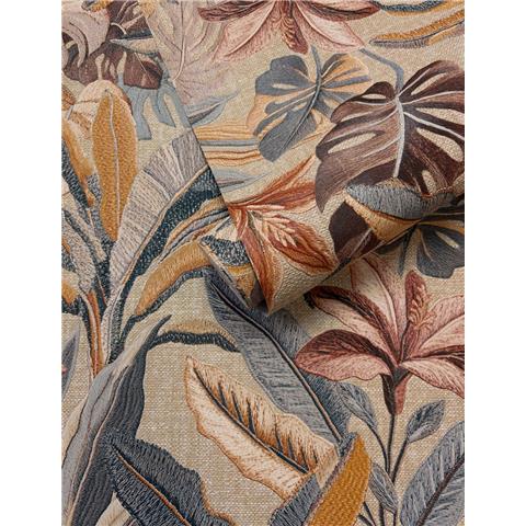 Vasari Sofia Leaf Vinyl Wallpaper 400600 Sandalwood
