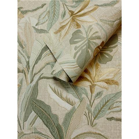 Vasari Sofia Leaf Vinyl Wallpaper 400617 Sage/Cream