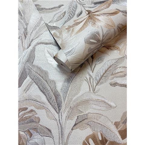 Vasari Sofia Leaf Vinyl Wallpaper 400631 Oyster