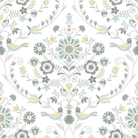 A Street Prints Hannah Wallpaper Britt Floral 26510 Ochre/Turqoise