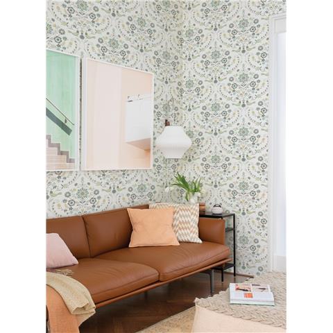 A Street Prints Hannah Wallpaper Britt Floral 26510 Ochre/Turqoise