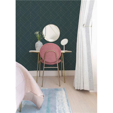 A Street Prints Hannah Wallpaper Sander Geo 26546 Green/Gold