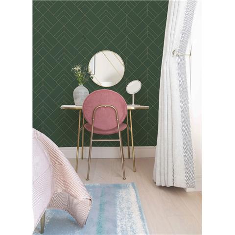 A Street Prints Hannah Wallpaper Sander Geo 26550 Green/Gold