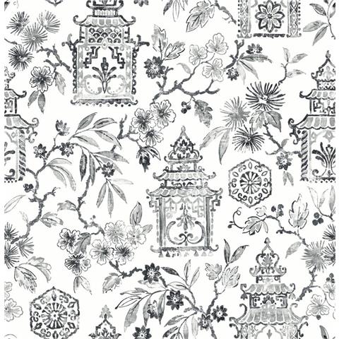 A Street Prints Happy Wallpaper Helaine Oriental Toile 26311 Black/White