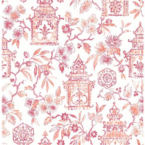 A Street Prints Happy Wallpaper Helaine Oriental Toile 26313 Coral