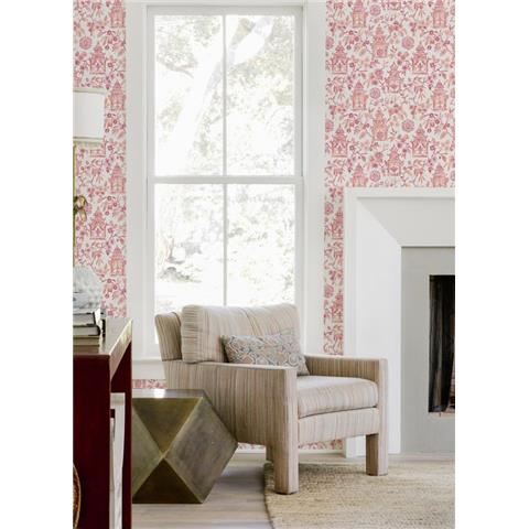 A Street Prints Happy Wallpaper Helaine Oriental Toile 26313 Coral