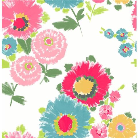 A Street Prints Happy Wallpaper Essie Floral 26326 Bright Pink/Teal