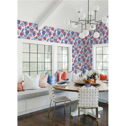 A Street Prints Happy Wallpaper Jacobean Floral 26338 Blue/Red