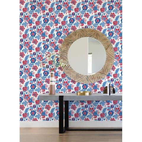 A Street Prints Happy Wallpaper Jacobean Floral 26338 Blue/Red