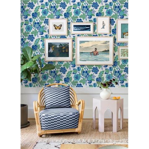 A Street Prints Happy Wallpaper Jacobean Floral 26339 Blue/Green