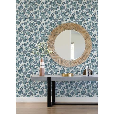 A Street Prints Happy Wallpaper Jacobean Floral 26340 Grey/Green